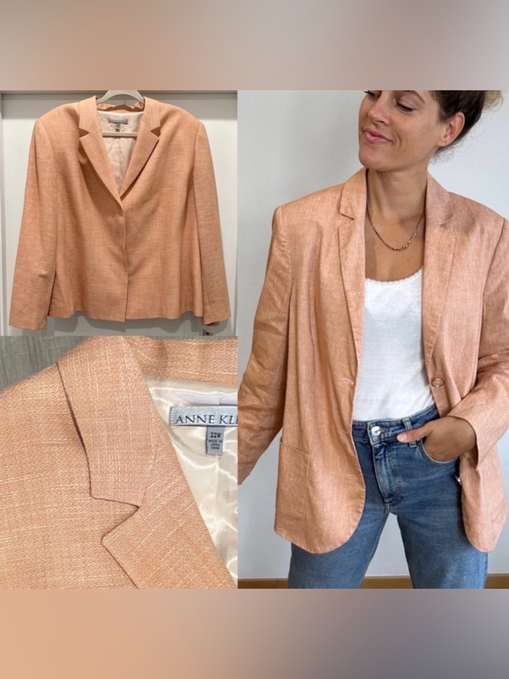 ANNE Klein Blazer Suit Jacket
BLOSSOM 
SIZE 22W WOMAN
Cotton Wool Silk Blend